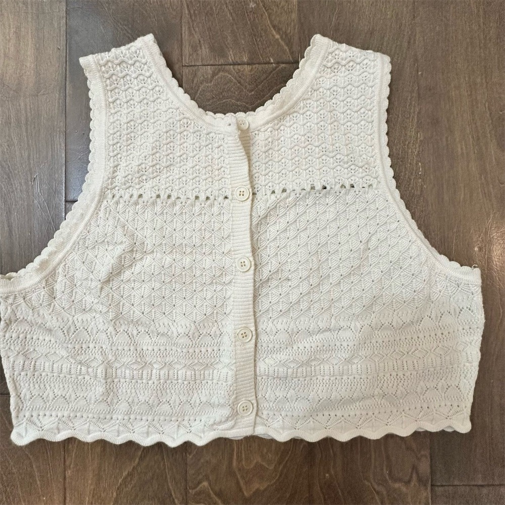 Unbranded Sweater Vest Top Womens Size L Ivory‎ Crochet Button Front